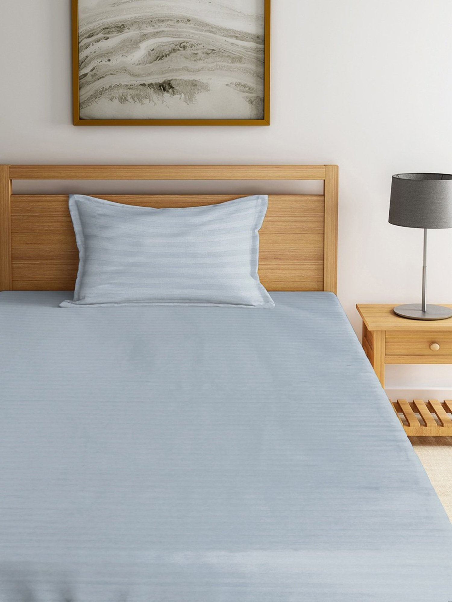 Klotthe Solid Grey 210 TC Cotton Blend Single Bedsheet with 1 Pillow Cover