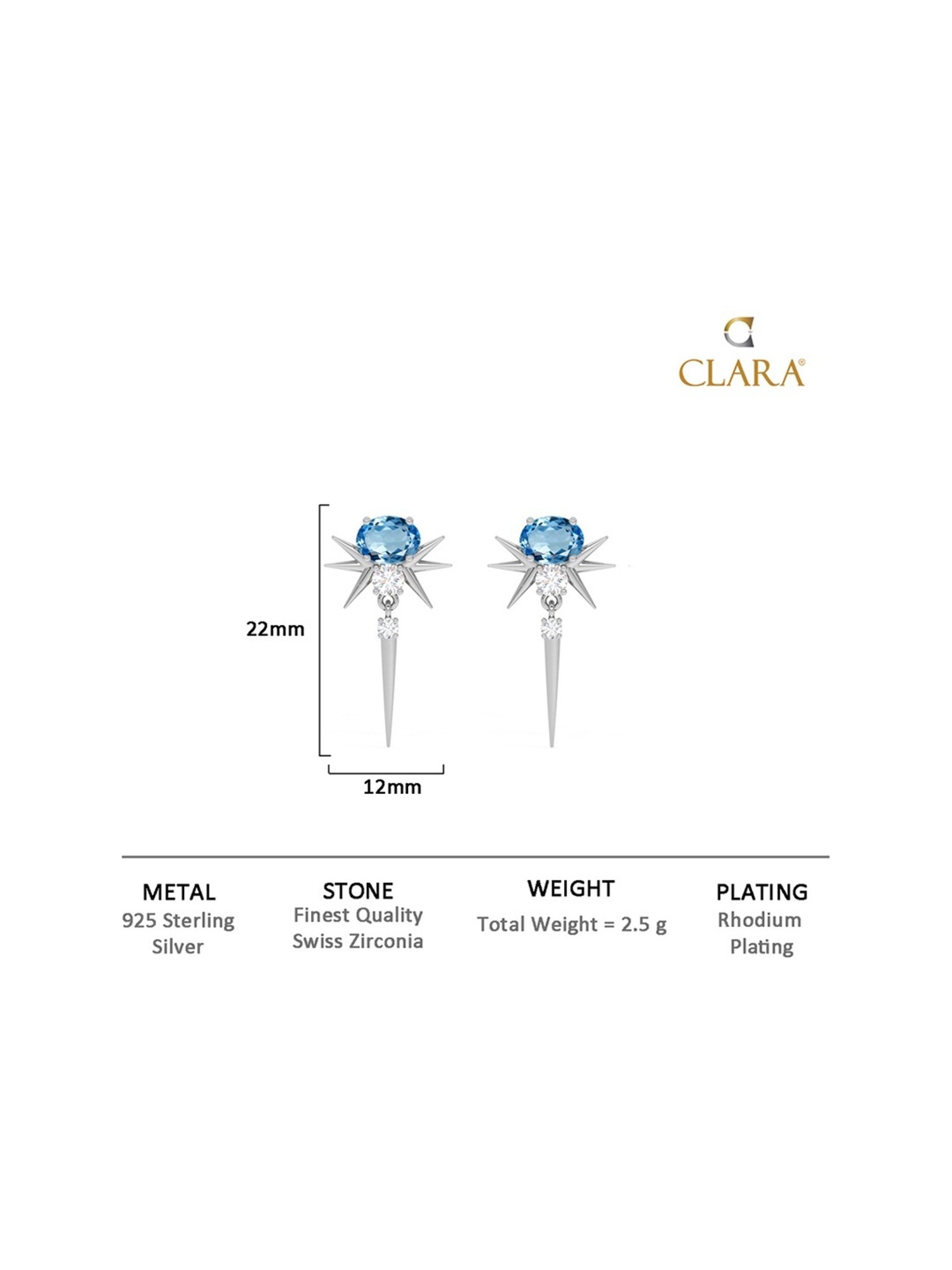 Clara 925 Silver Rhodium-Plated Swiss Zirconia Dolores Dangler Earrings