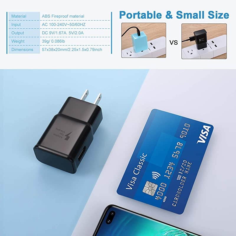 Adaptive Fast Charging Wall Charger,  3-Pack USB Wall Charger Fast Charging Block Travel Phone Charger Compatible Samsung Galaxy Note 10 9 8, S20 S10 S9 S8, iPhone, HTC and More (Black)