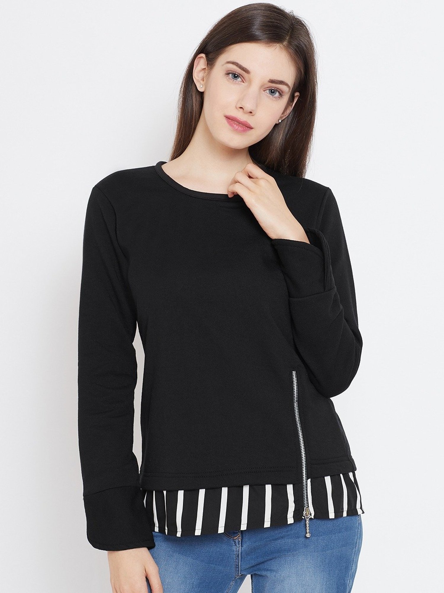 Belle Fille Black Full Sleeves Sweatshirt