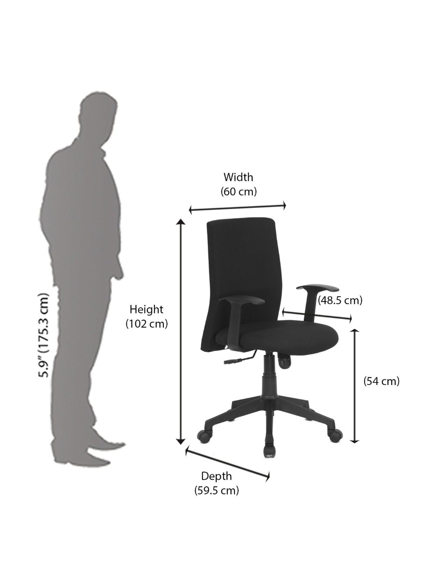 Nilkamal Optima Black Fabric Mid Back Office Chair with Height Adjustable & Swivel