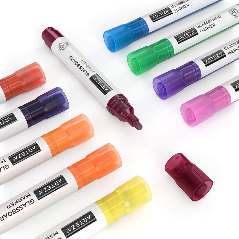 Arteza Washable Glass Board Markers Set, Assorted Neon Colors, Non-Toxic - 10 Pack (ARTZ-9215)