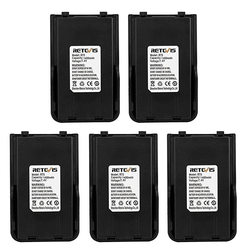 RT5 Two Way Radio Battery 1400mAH Replacement Rechargeable Battery for  RT5 Walkie Talkies (5 Pack)