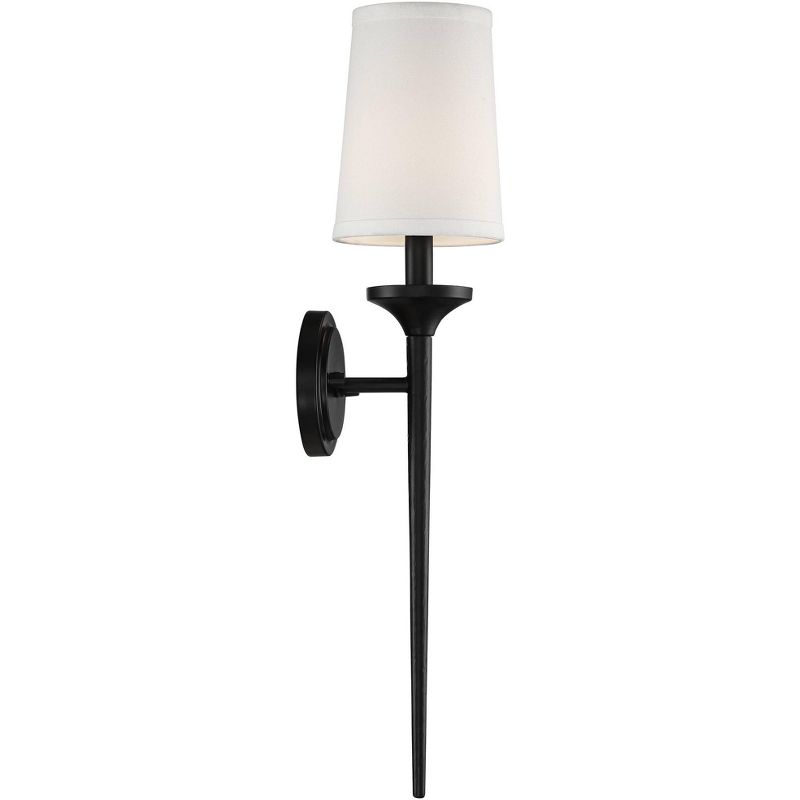 Regency Hill Ferris 24" High Black Finish Linen Shade Wall Sconce