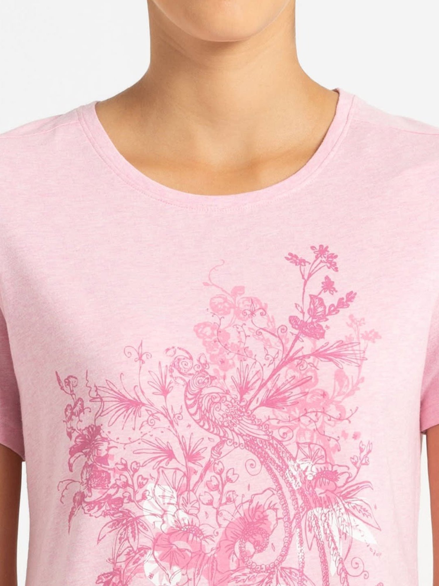 Jockey Pink Lady Melange Printed T-Shirt - 1361
