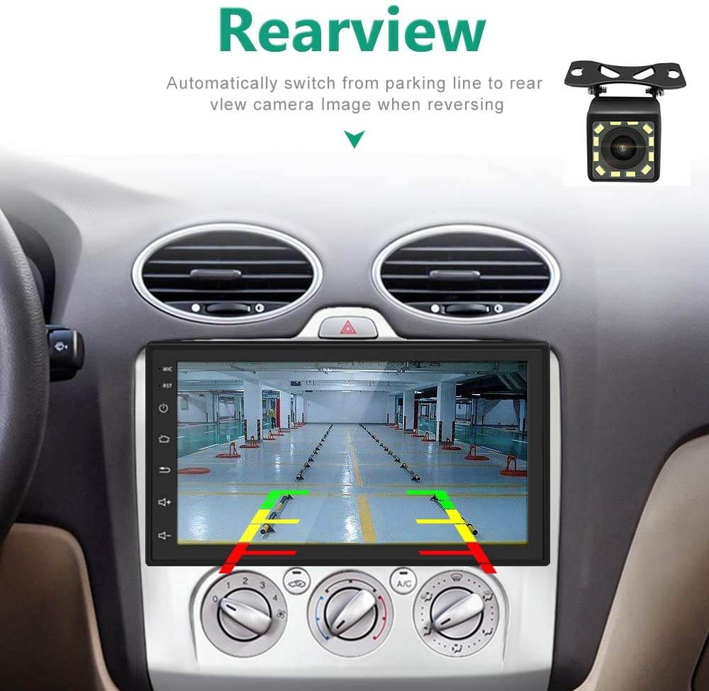 Podofo Double Din Car Radio GPS Navigation Android 2G+16G Headunit 7" HD Touch Screen Car Stereo Support Dual USB AUX in Bluetooth WiFi FM Radio Android/iOS Mirror Link with Rear Camera