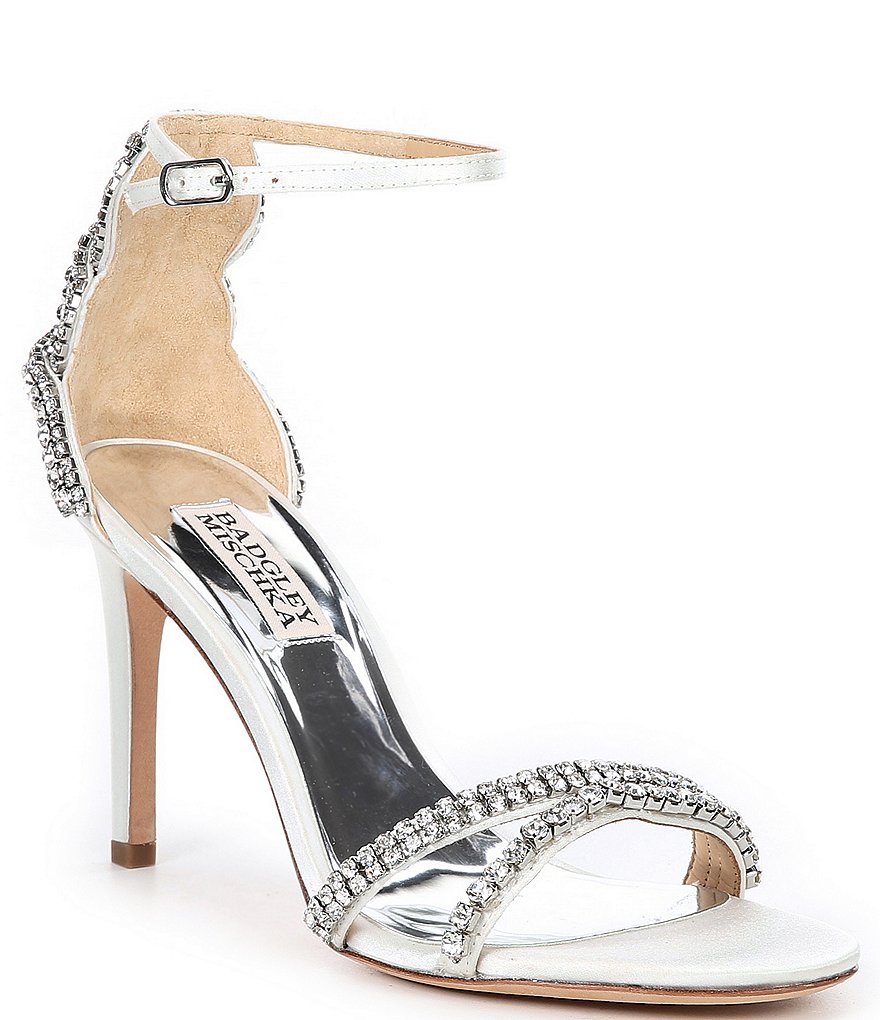 Badgley Mischka Bella Satin Rhinestone Ankle Strap Dress Sandals