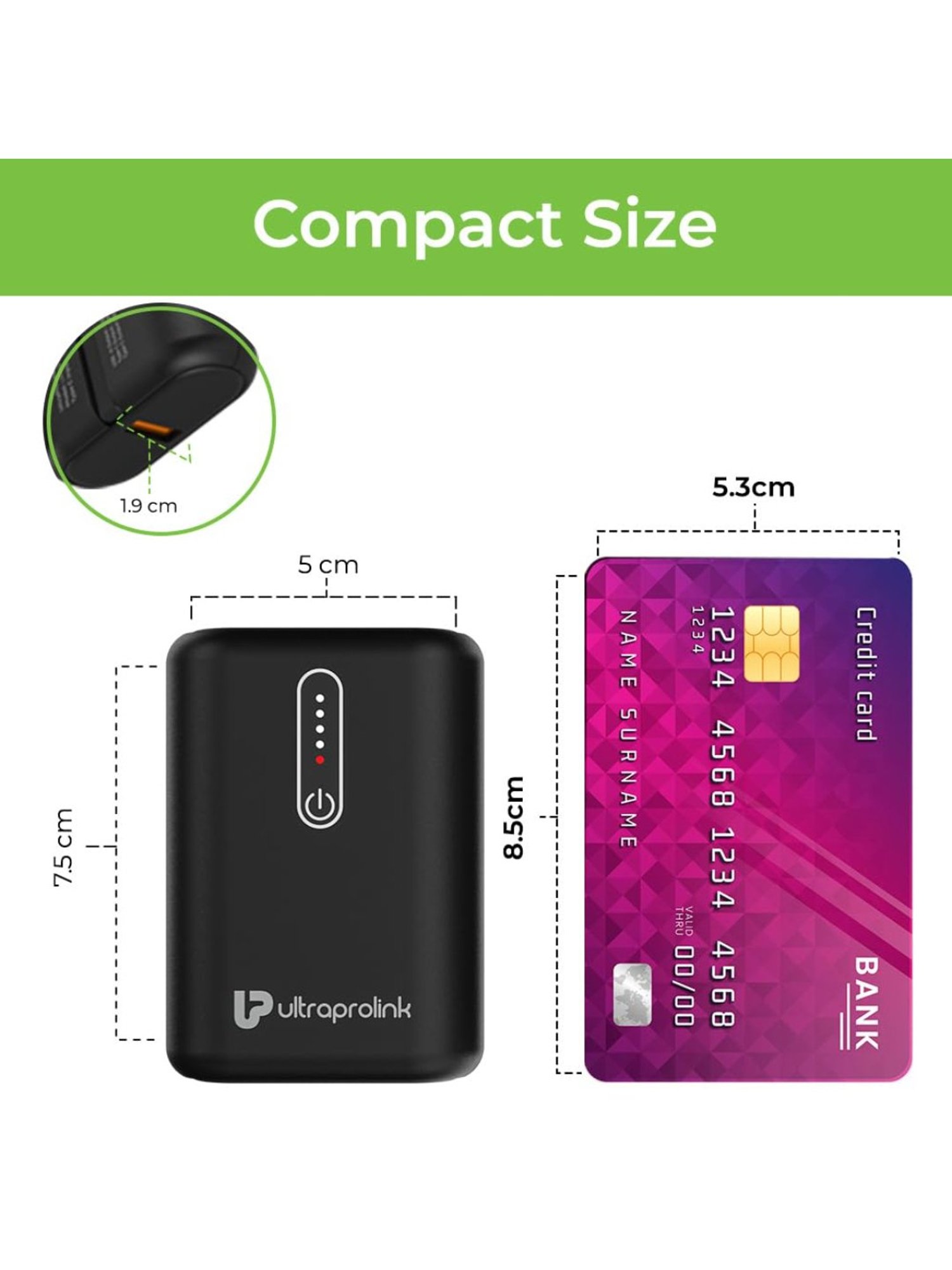 UltraProlink UM1121 10000mAh 22.5W Juice-UP Grip Compact Power Bank with LED Indicators (Black)