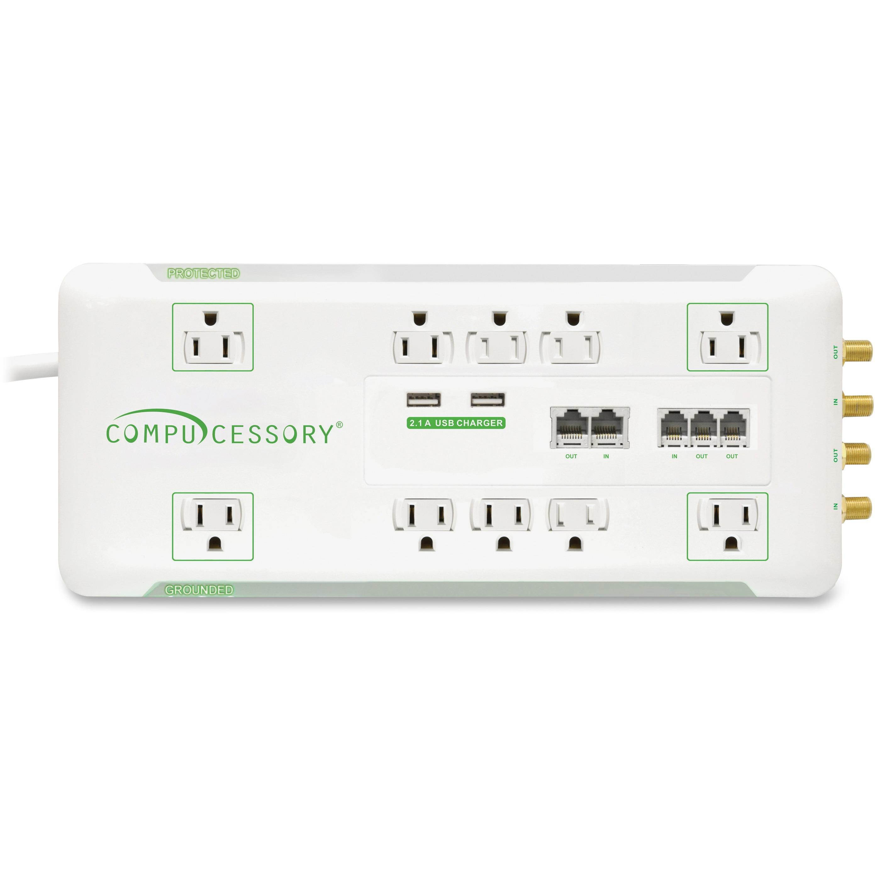 Compucessory 10-Outlet Surge Suppressor/Protector - 10 x AC Power - 3420 J - Coaxial Cable Line CCS31900