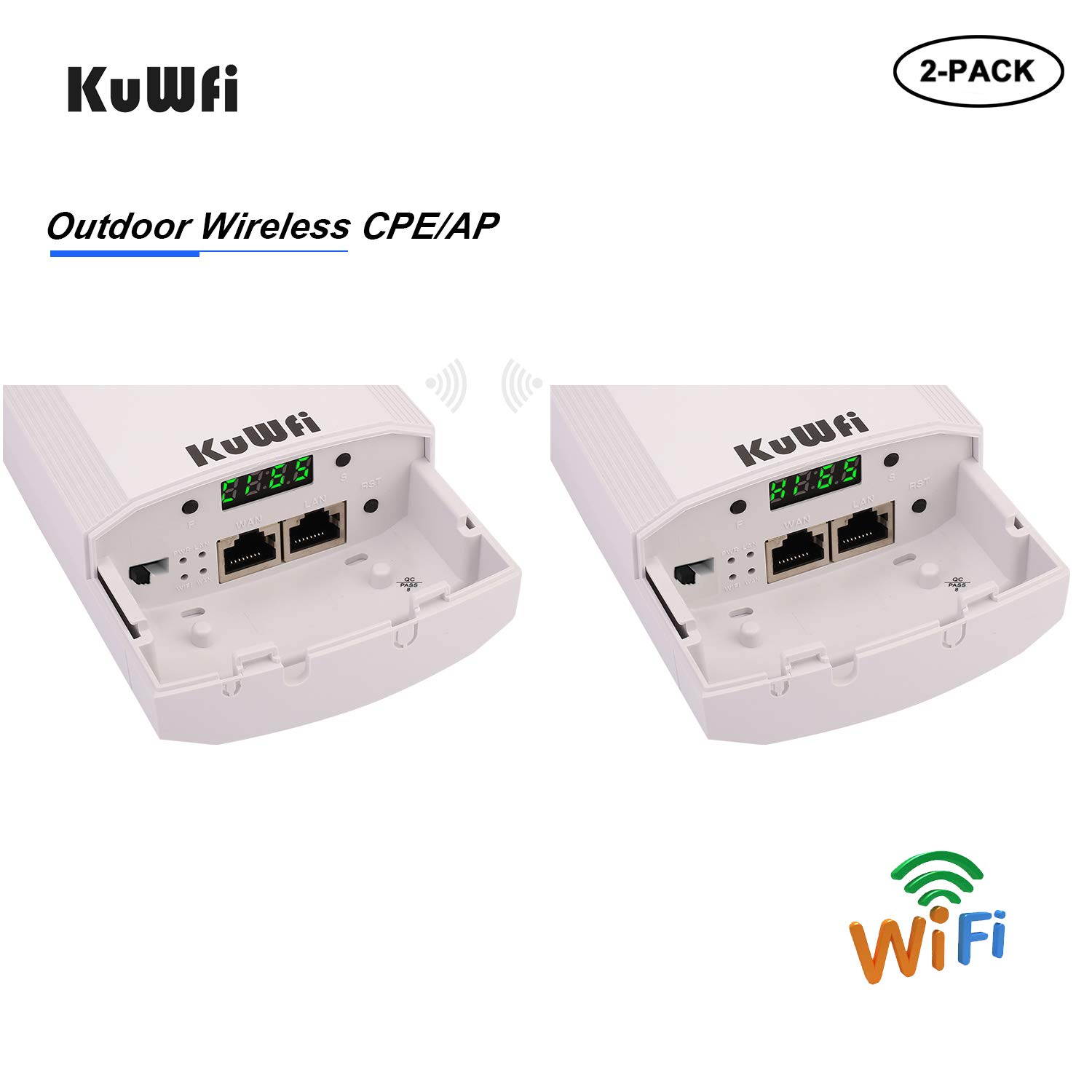 KuWFi 2-Pack Wireless Long Range WiFi Bridge 5.8G 900Mbps Point to Point Access Point Indoor/Outdoor AP CPE Kit Supports 2-3KM Anti-Interference for PTP/PTMP