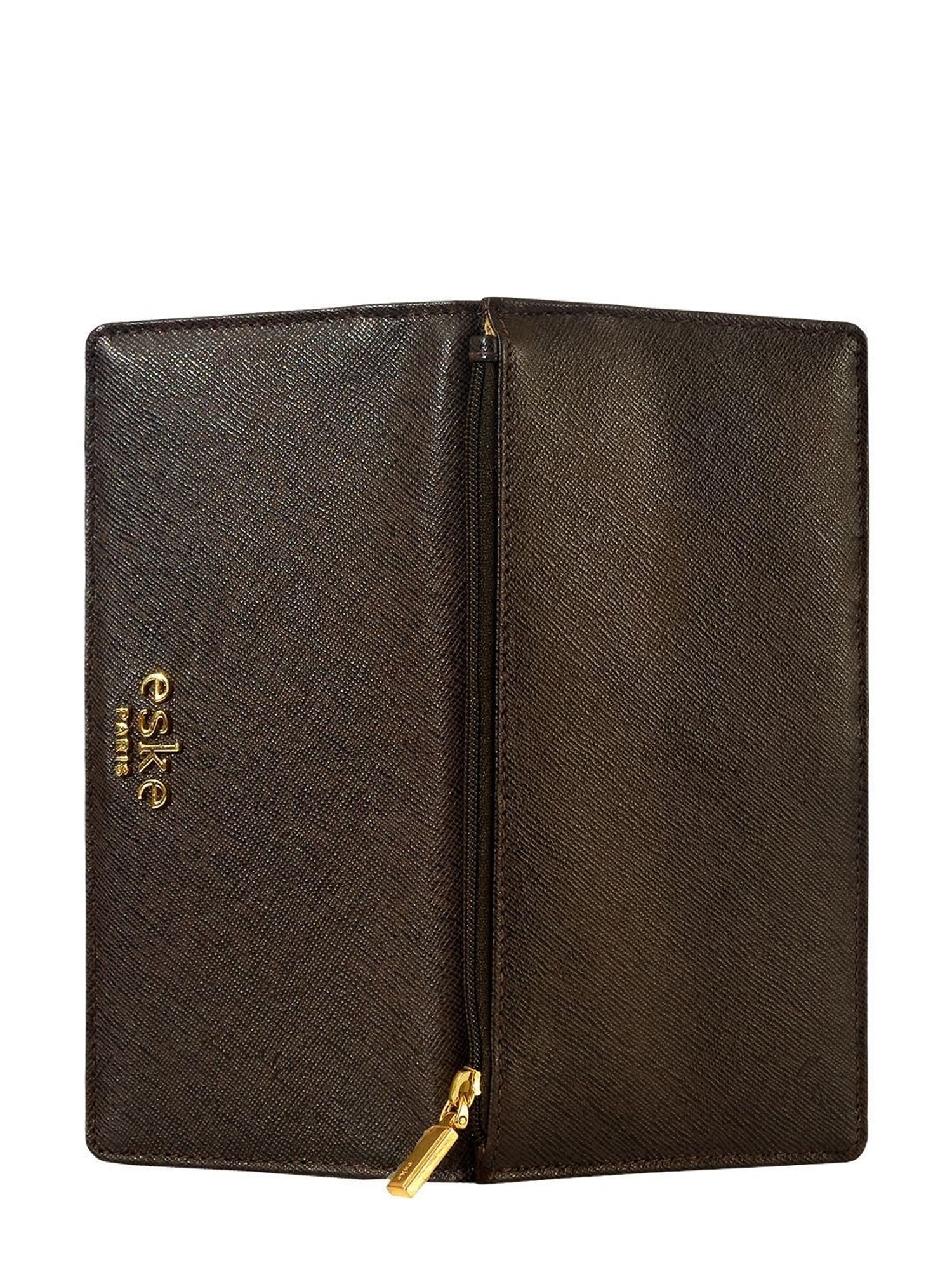 Eske Dark Brown Textured Leather Bi-Fold Wallet for Women