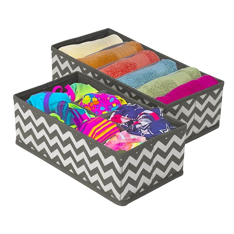 Set of 4 Foldable Drawer Dividers, Storage Boxes, Closet Organizers, Under Bed Organizer (Gray Chevron Pattern)