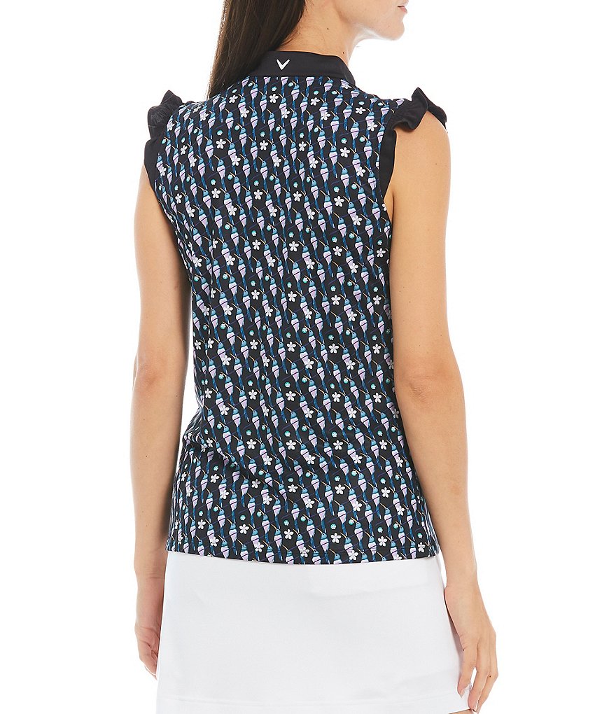Callaway Sleeveless Ruffles Hummingbird Print Opti-Dri&trade; Polo Top