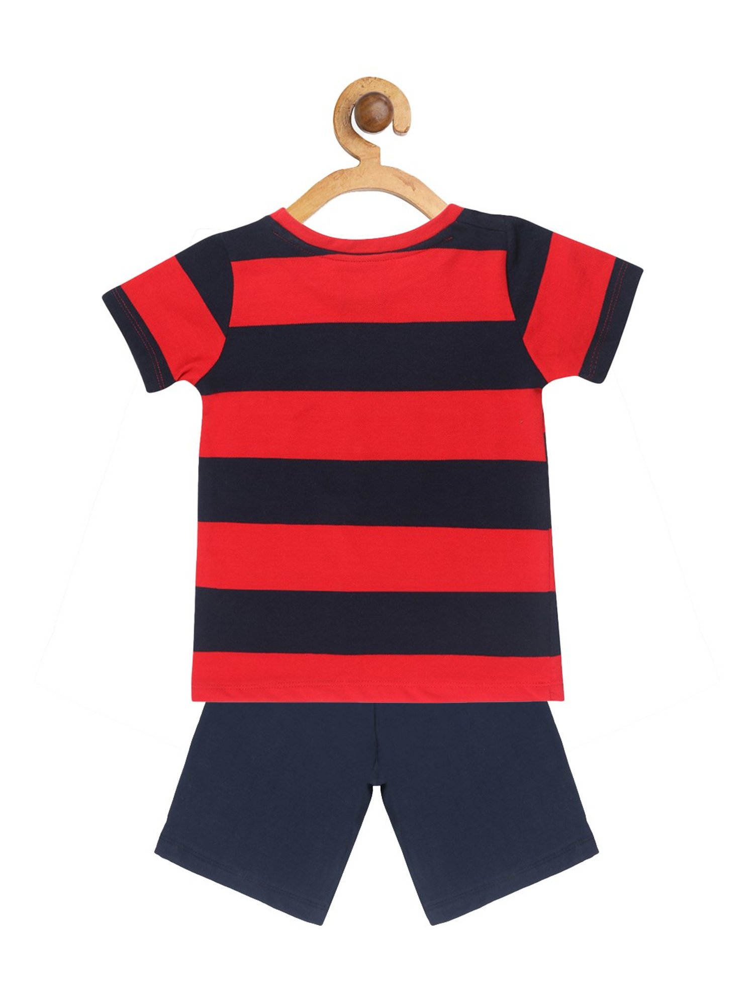 Lazy Shark Kids Red & Navy Printed  T-Shirt with  Shorts