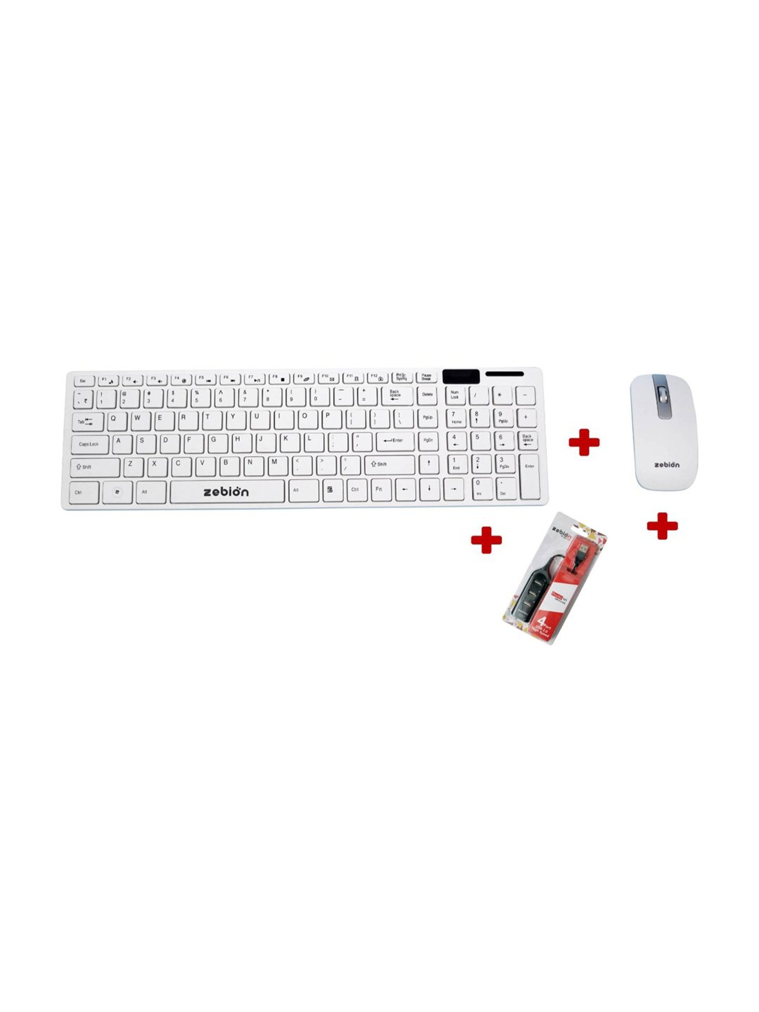 Zebion G1600 Wireless Keyboard Mouse Combo and Pronto 101 USB HUB (White)