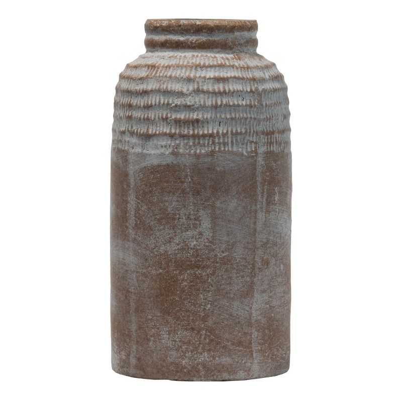 Antique Brown Terracotta Decorative Vase with Whitewashed Finish - Foreside Home & Garden