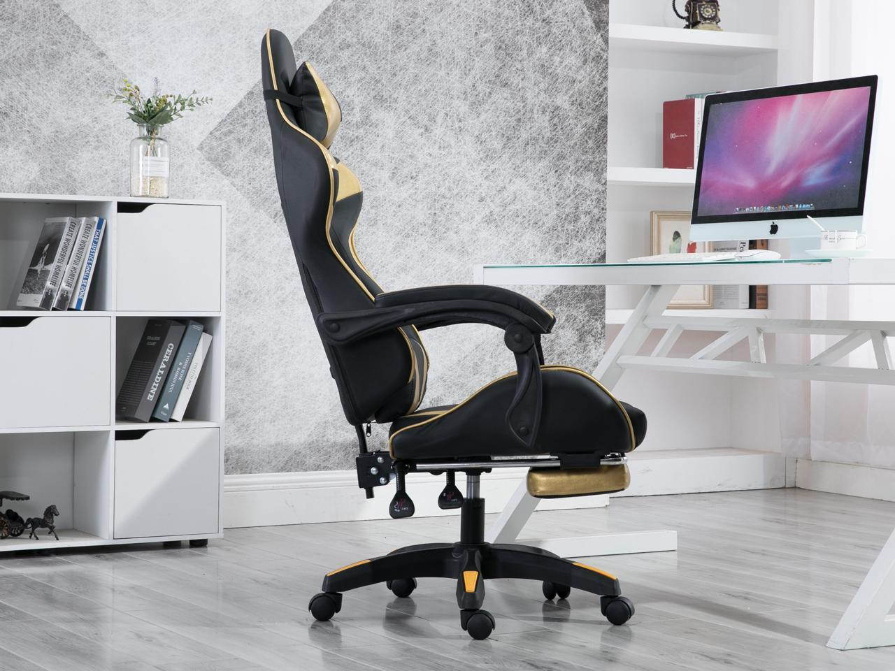Gaming Chair, Office Computer Game Chair, Height Adjustment Recliner Swivel Rocker with Headrest and Lumbar Pillow E-Sports Chair