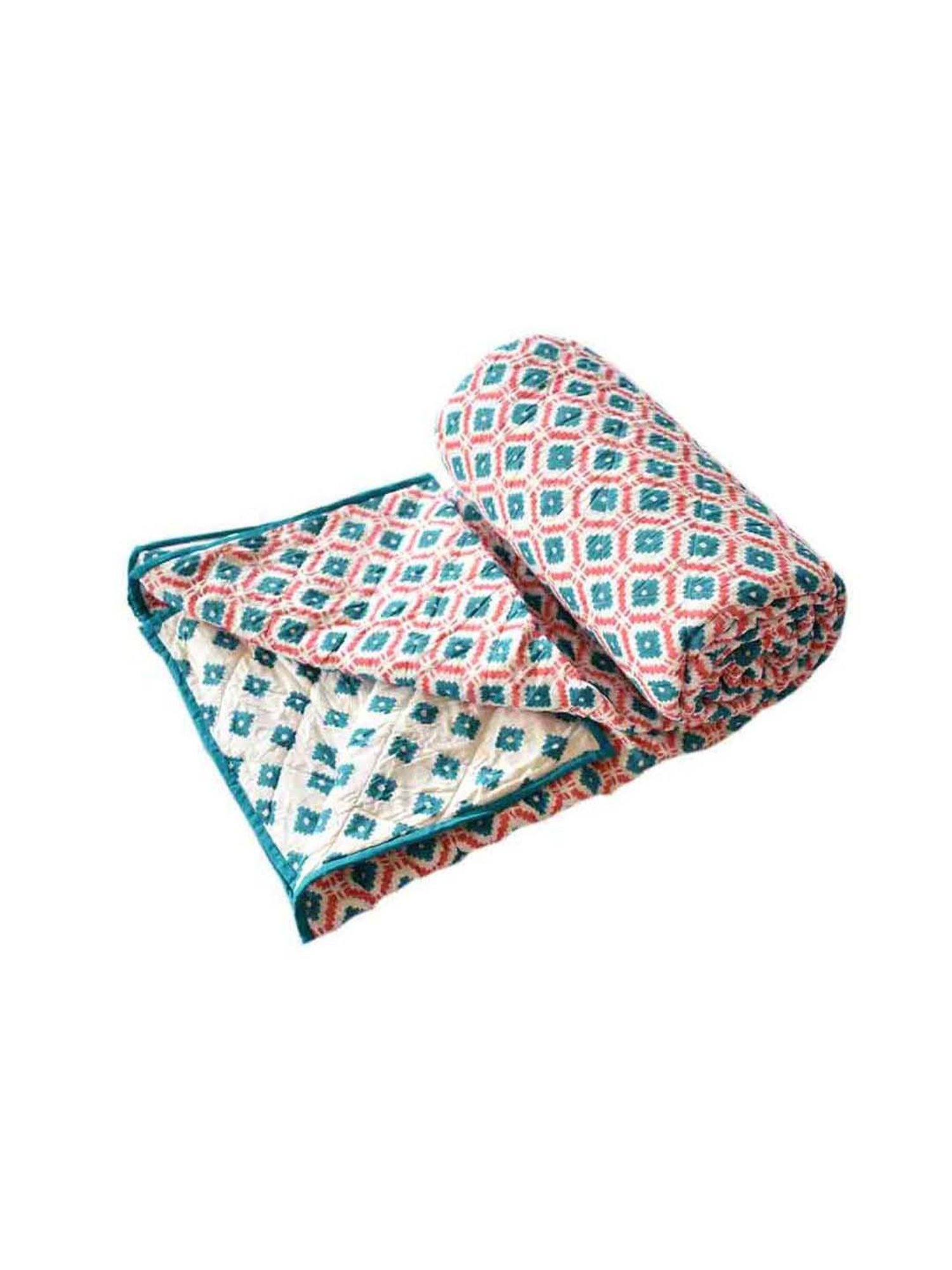 Fanusta Manzhar Green & Orange 180 TC Mulmul Jaipuri Rajai - Set of 1