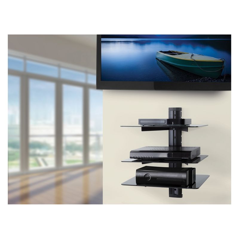 Wall Mounted AV Component Shelving System - 3 Shelves Black