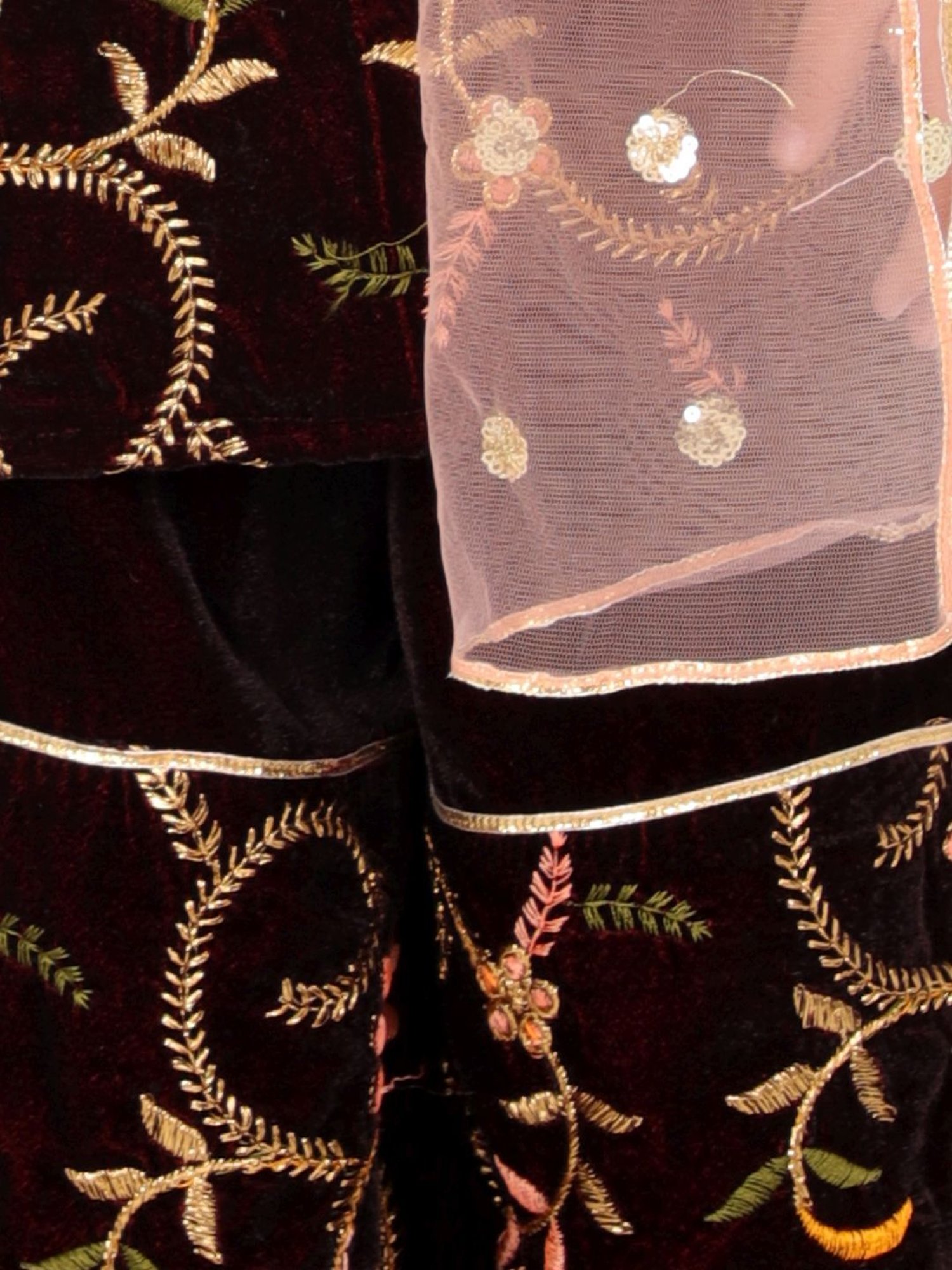 Little Bansi Kids Maroon Embroidered Suit Set