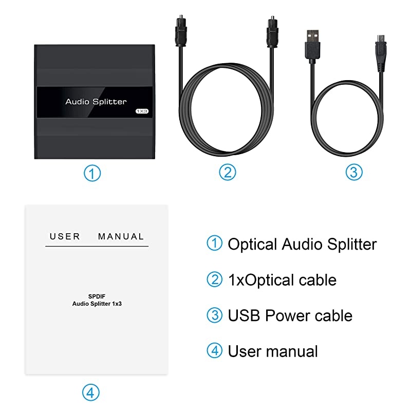 Port Digital Optical Splitter,SPDIF TOSLINK Digital Optical Audio Splitter 1x(1 in Out),Audio Format Support LPCM2.0 Doldy Digital & DTS 5.1