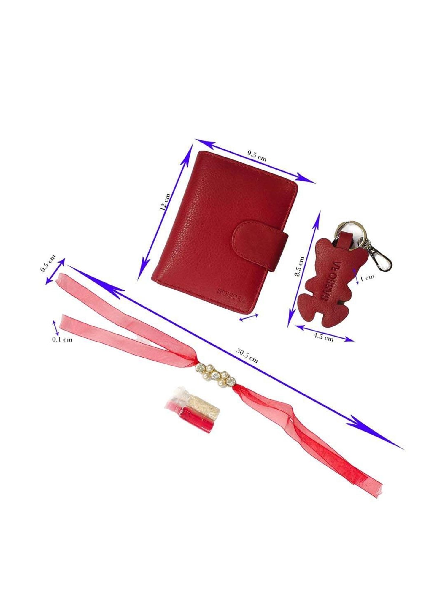 SASSORA Red Solid Rfid Wallet, Keychain & Rakhi Combo Set