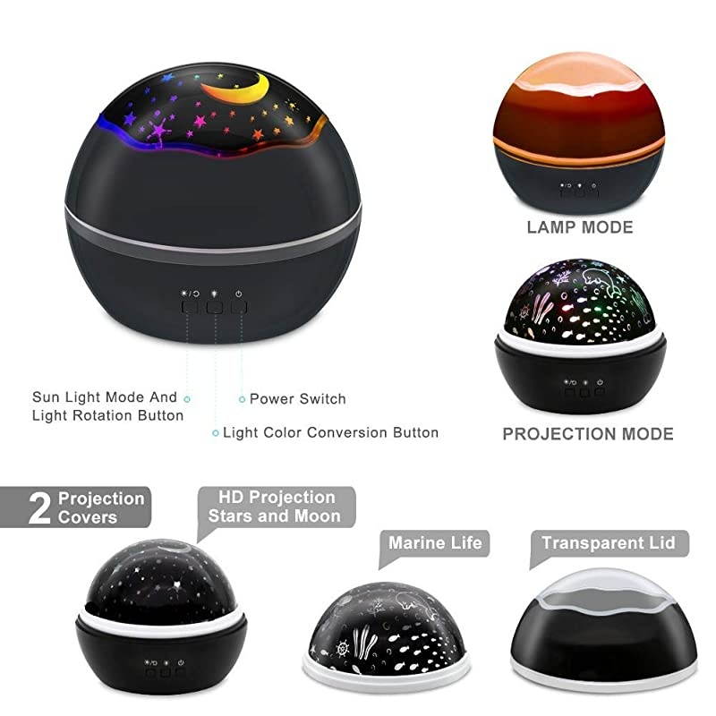 Light Projector StarOcean with Fish Dolphin Shark Allinone Light Projector for Kids Colorful Rotating Projection Light Gift for Boys Girls Black