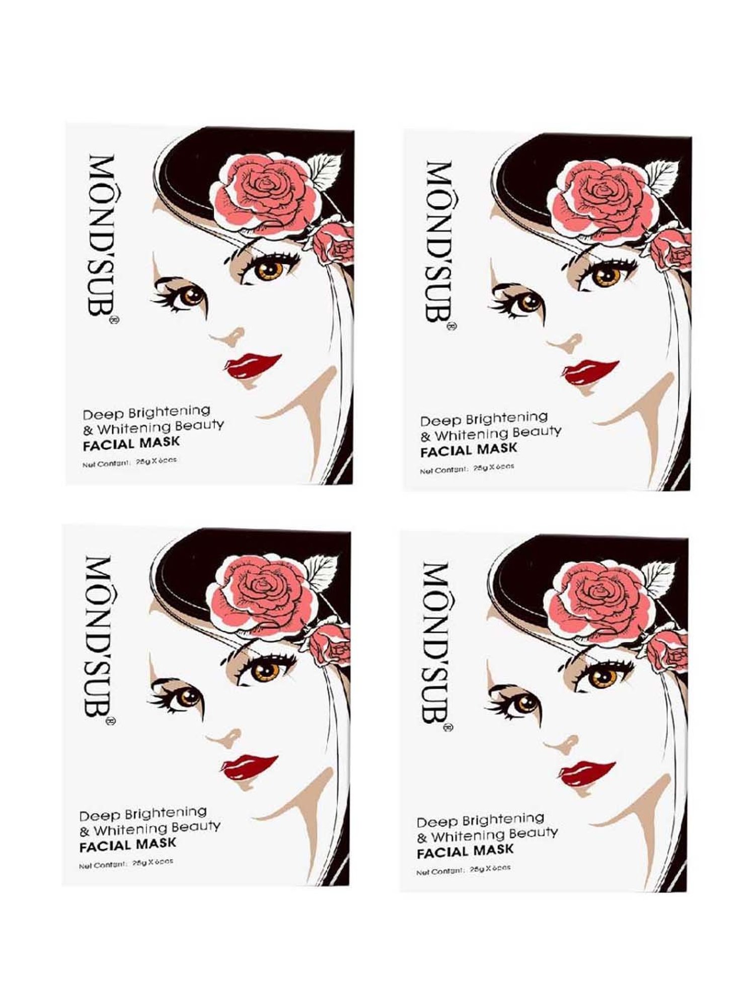 MONDSUB Deep Brightening and Whitening Face Sheet Masks (Pack of 4) - 25 gm Each