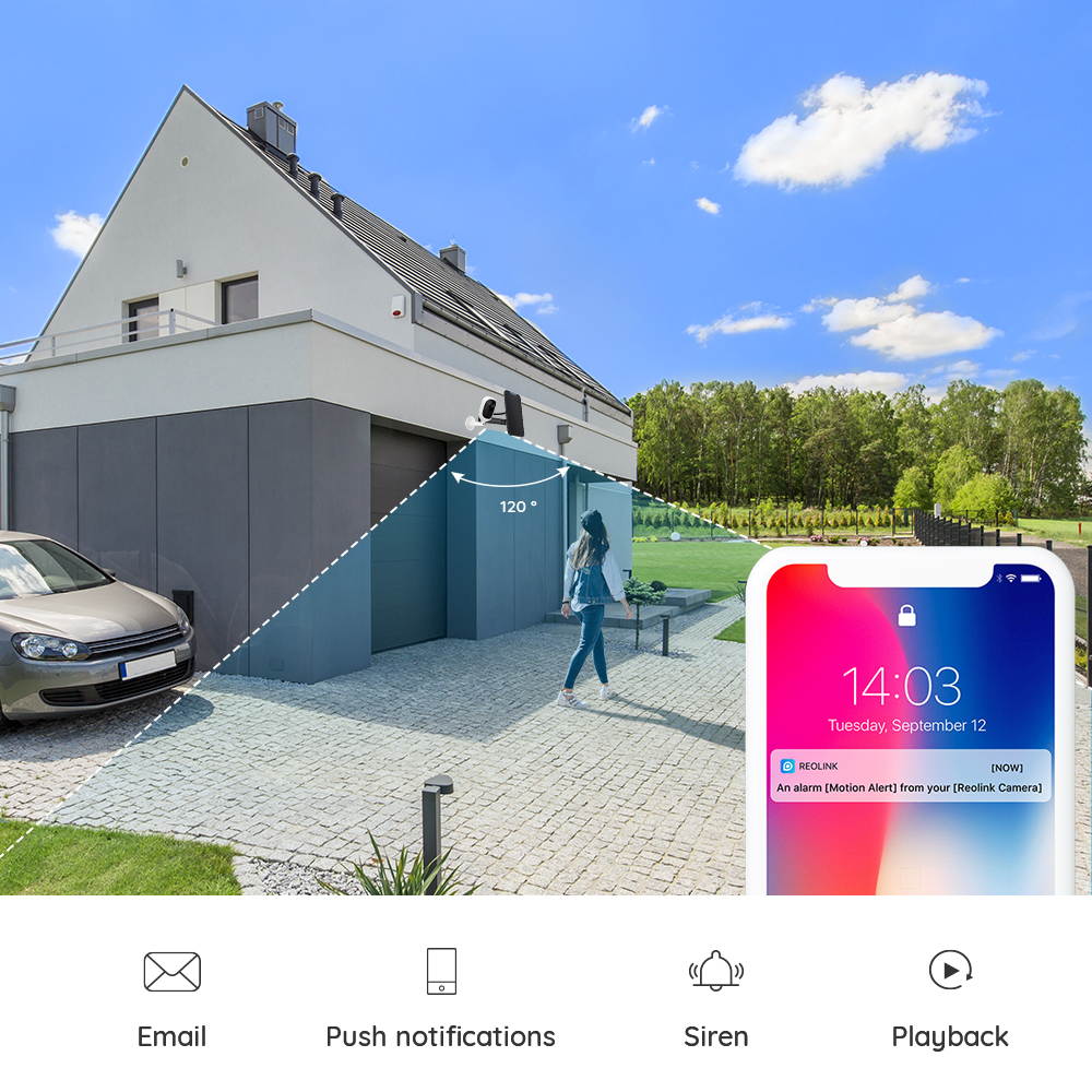 Reolink Outdoor Security Camera Wireless Rechargeable Battery 1080P PIR Motion 2-Way Audio WiFi IP Camera, Support Cloud Google Assistant, Argus Pro + Black Solar