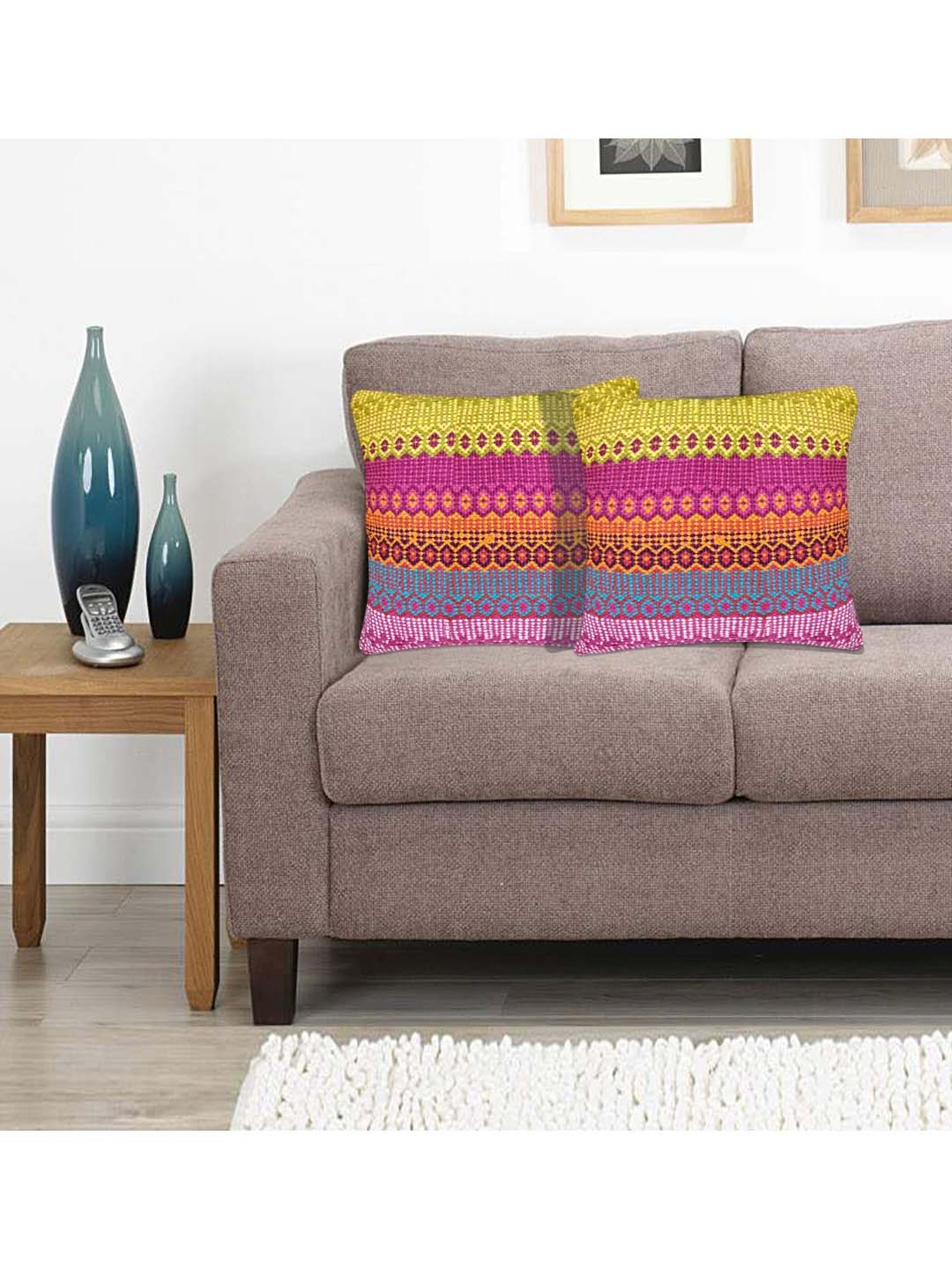 Saral Home Pink Cotton Cushion Covers - Set of 2