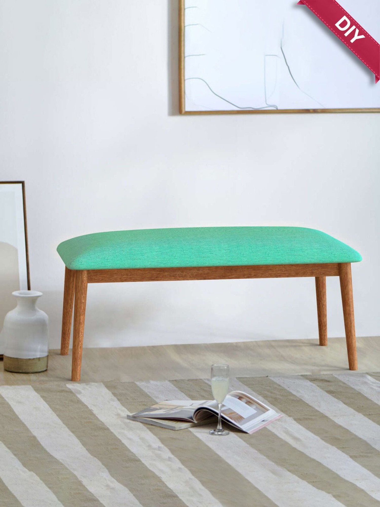 Chumbak Jodhpur Maldivian Solid Teal Blue Sheesham Wood Bench