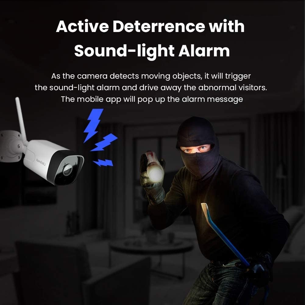 LifeSmart Outdoor Security Camera, 1080P WiFi Camera Bullet Surveillance Cameras, IP Camera with Two-Way Audio, IP66 Waterproof, Night Vision, Motion Detection, Activity Alert, Deterrent Alarm (White)