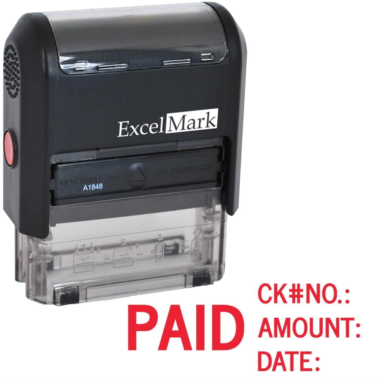 Paid with Check No, Amount, Date - ExcelMark Self Inking Rubber Stamp - A1848