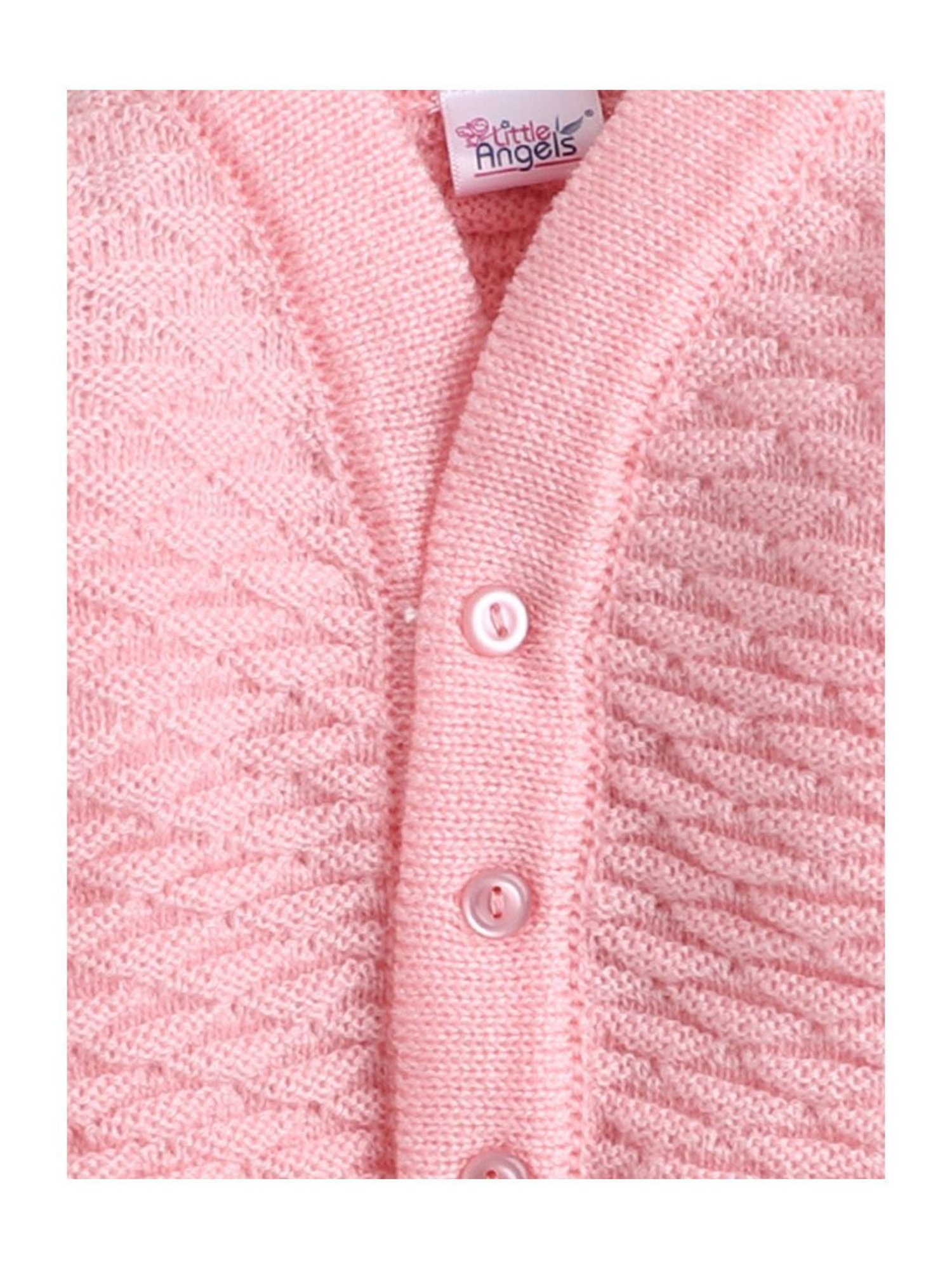 Little Angels Kids Pink Textured Pattern Full Sleeves Sweater Set