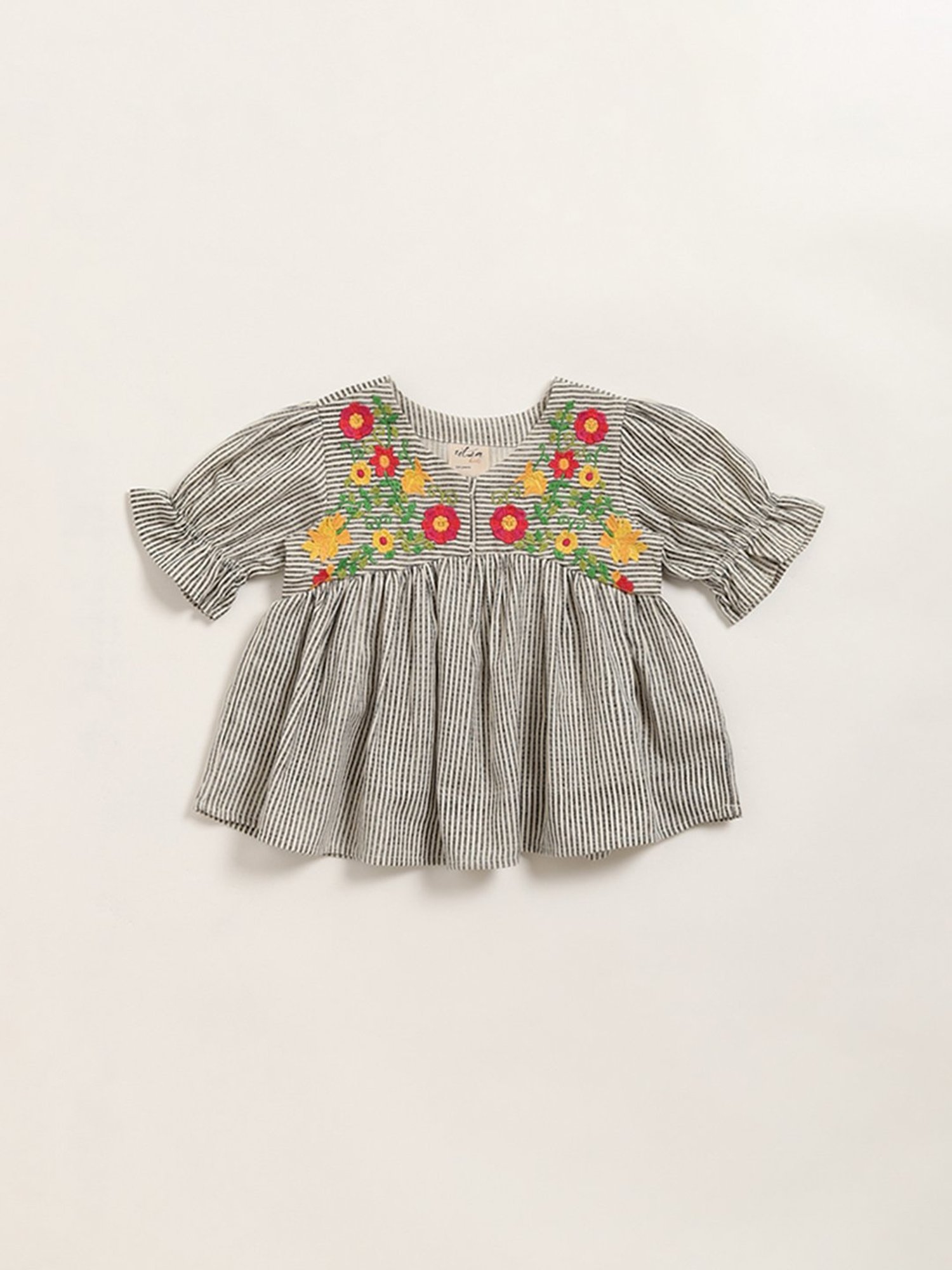 Utsa Kids by Westside Black Floral Cotton Blend Empire Dress