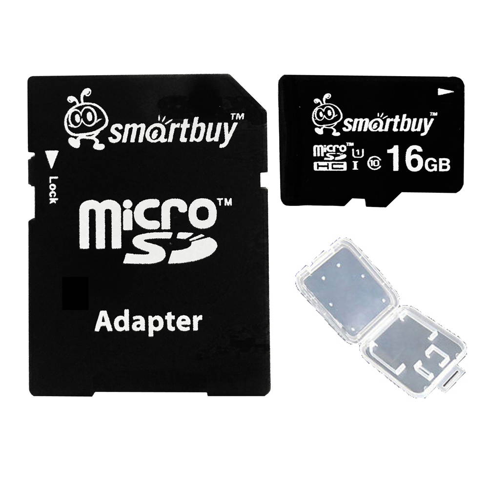 Smartbuy Micro SDHC Class 10 TF Flash Memory Card SD HC C10 Ultra U1 UHS-I HD For Camera Mobile Phone Tab GPS MP3 TV + Adapter + Mini Case (16GB - 2 Packs)