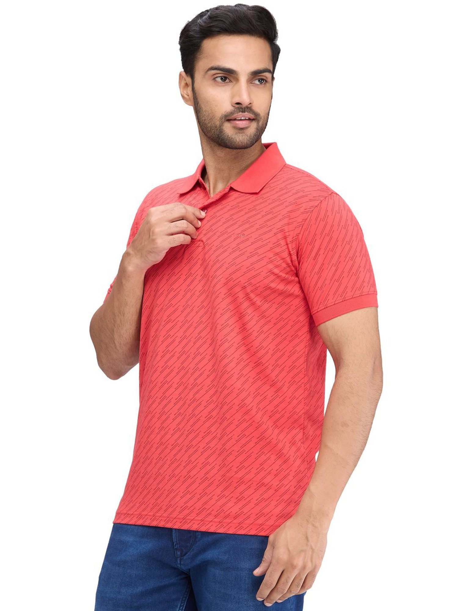Park Avenue Red Slim Fit Printed Polo T-Shirt