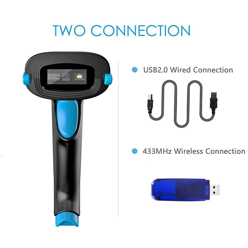 QR Code Scanner Wireless 2D Barcode Scanner With Stand Supports Screen Scan Handheld CMOS Imager Long Range Portable USB Bar Code Reader with Auto Sensing Read 1D 2D QR Code PDF417 Data Matrix