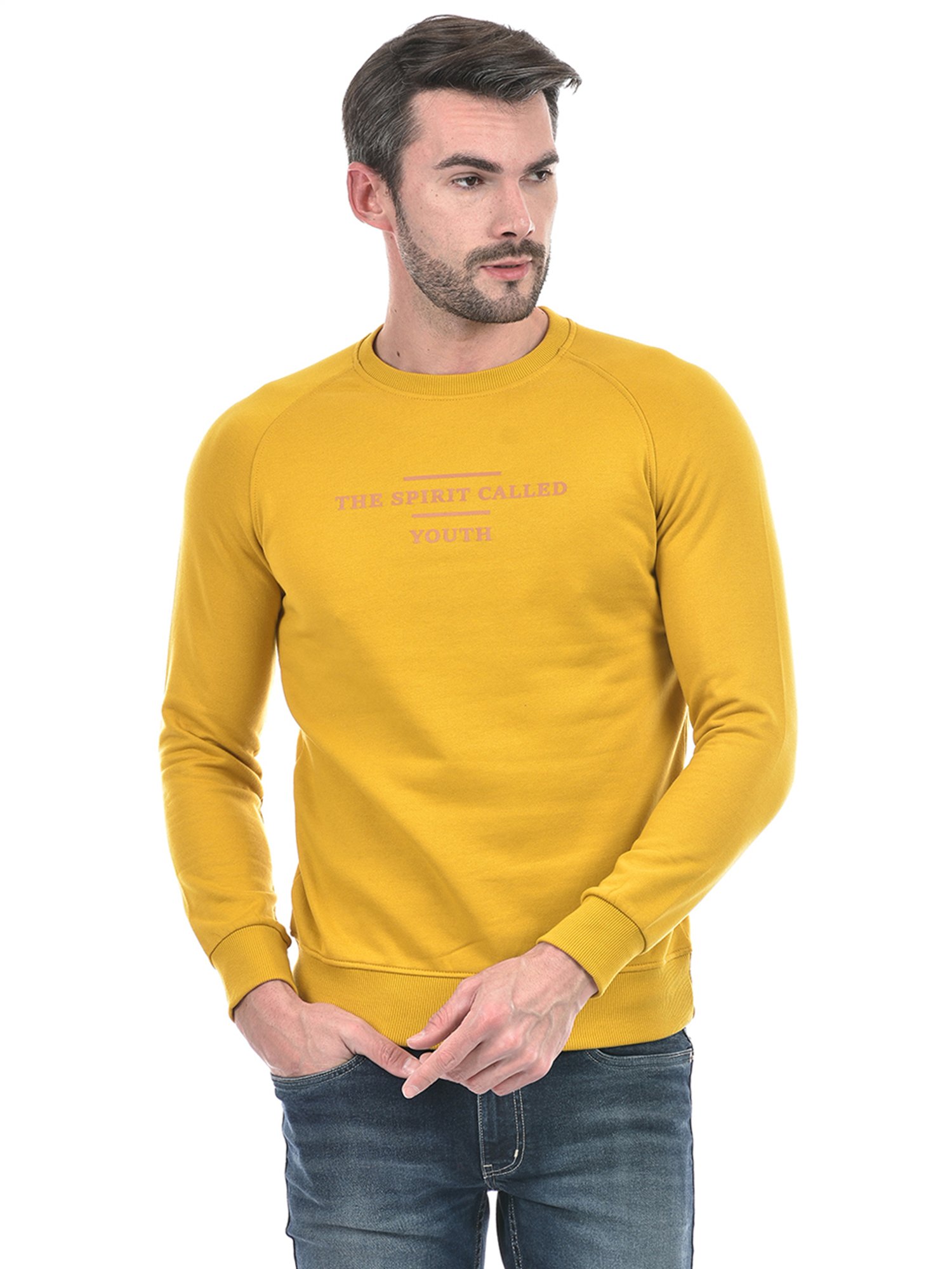 Integriti Mustard Regular Fit Printed Sweatshirt