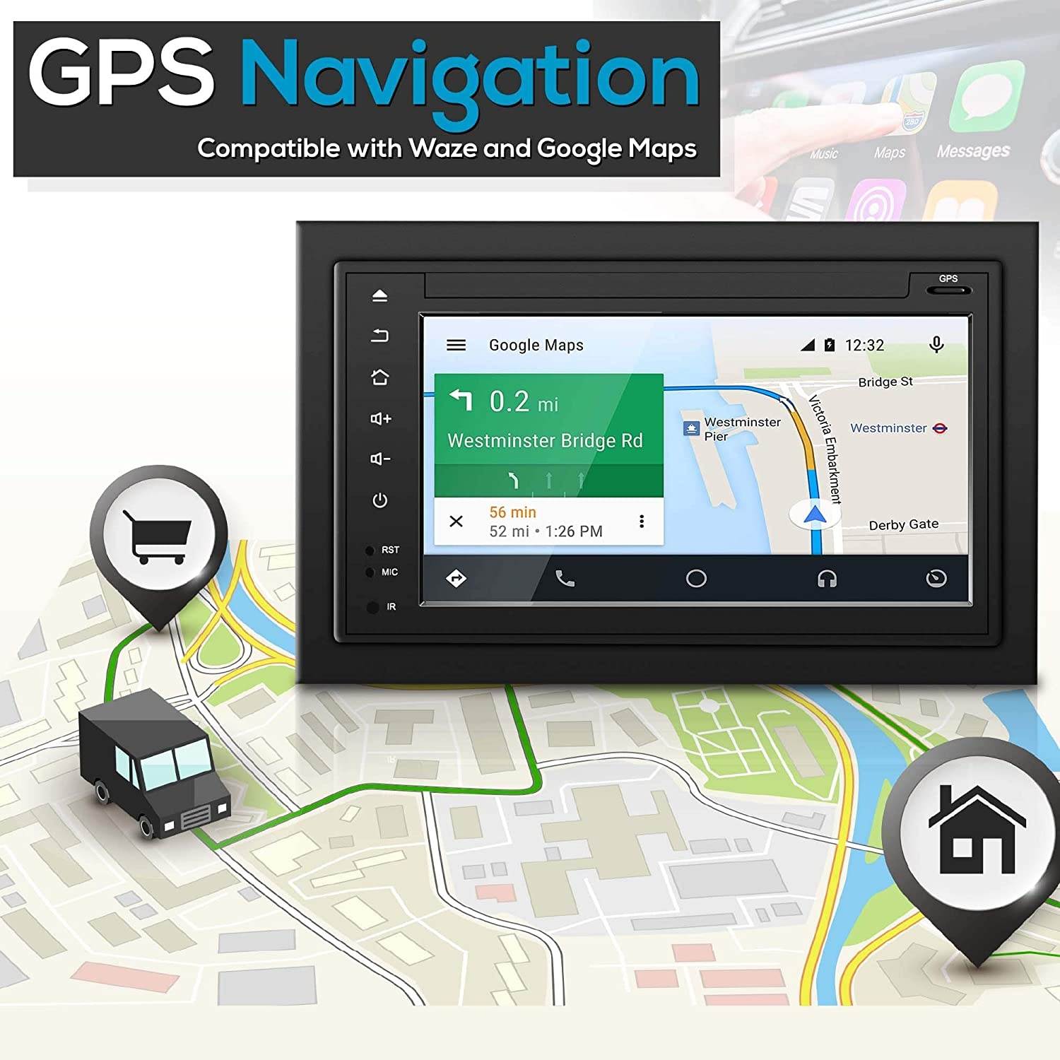 Premium Lanzar Android 6.5" Double Din Bluetooth Widescreen Car Stereo Receiver, Headunit, Touchscreen Tablet Style Display, Wi-Fi Web Browsing, App Download, GPS, HD 1080P Support, SD/USB (SDAND620)