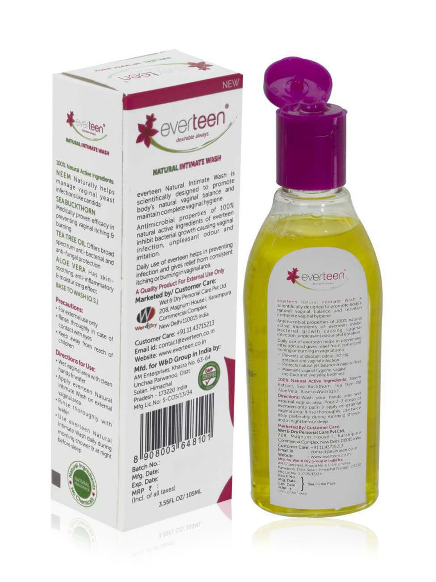 everteen Natural Intimate Wash for Feminine Hygiene in Women - 1 Pack - 105 ml
