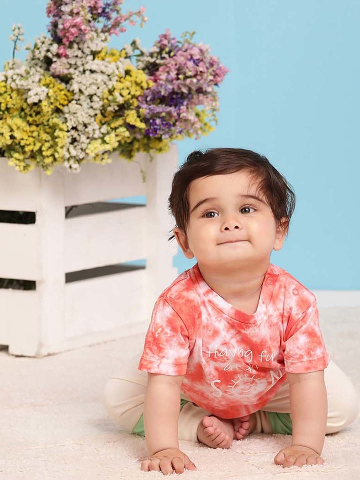 MiArcus Kids Orange & White Cotton Over Dyed T-Shirt