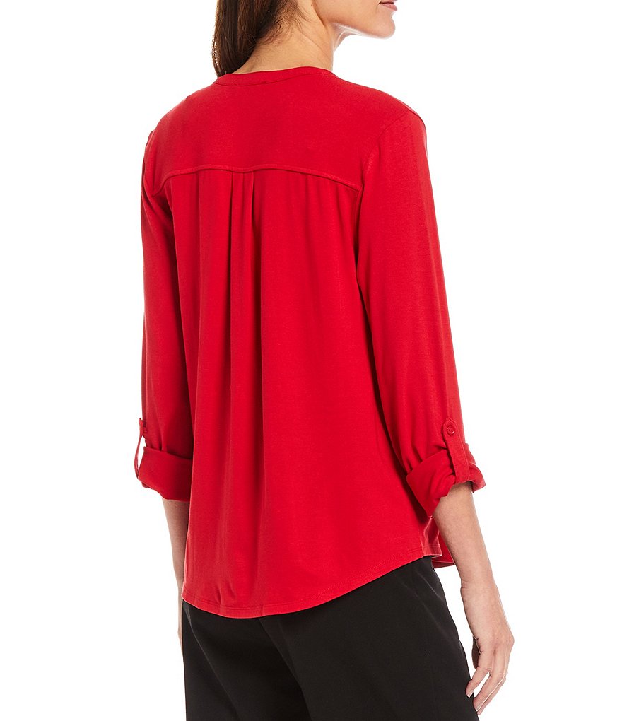 Tommy Hilfiger V-Neck Long Sleeve Printed Button Front Blouse