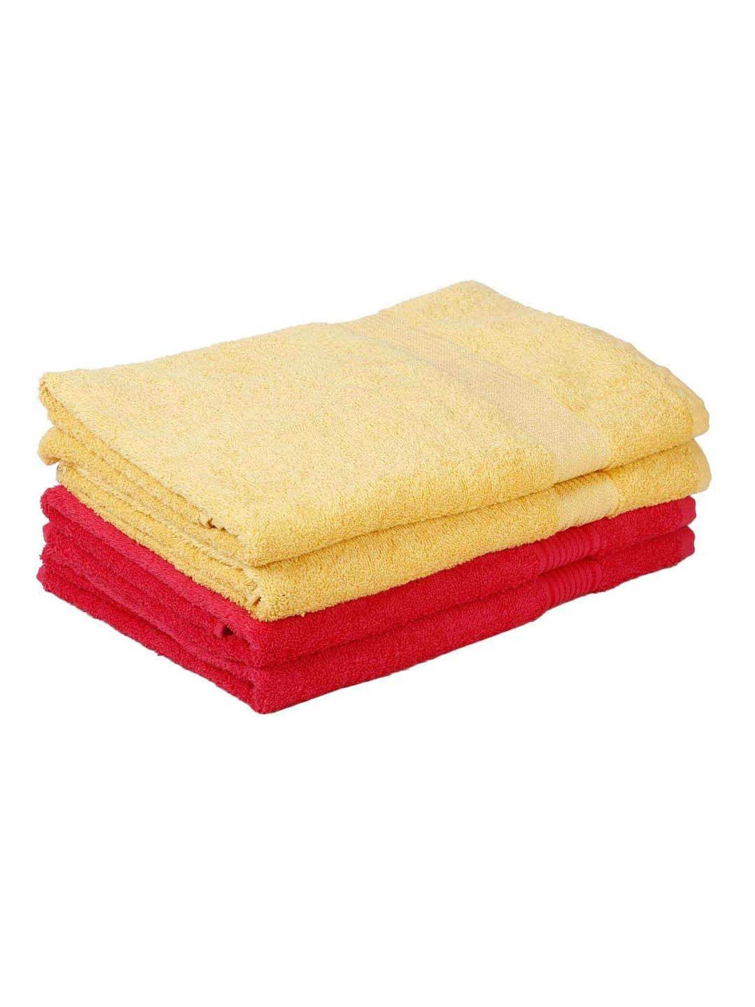 LORENA 100% Cotton Super-Soft Terry Towels -4pc Bath Towel (d`ross) solid-yellow/pink