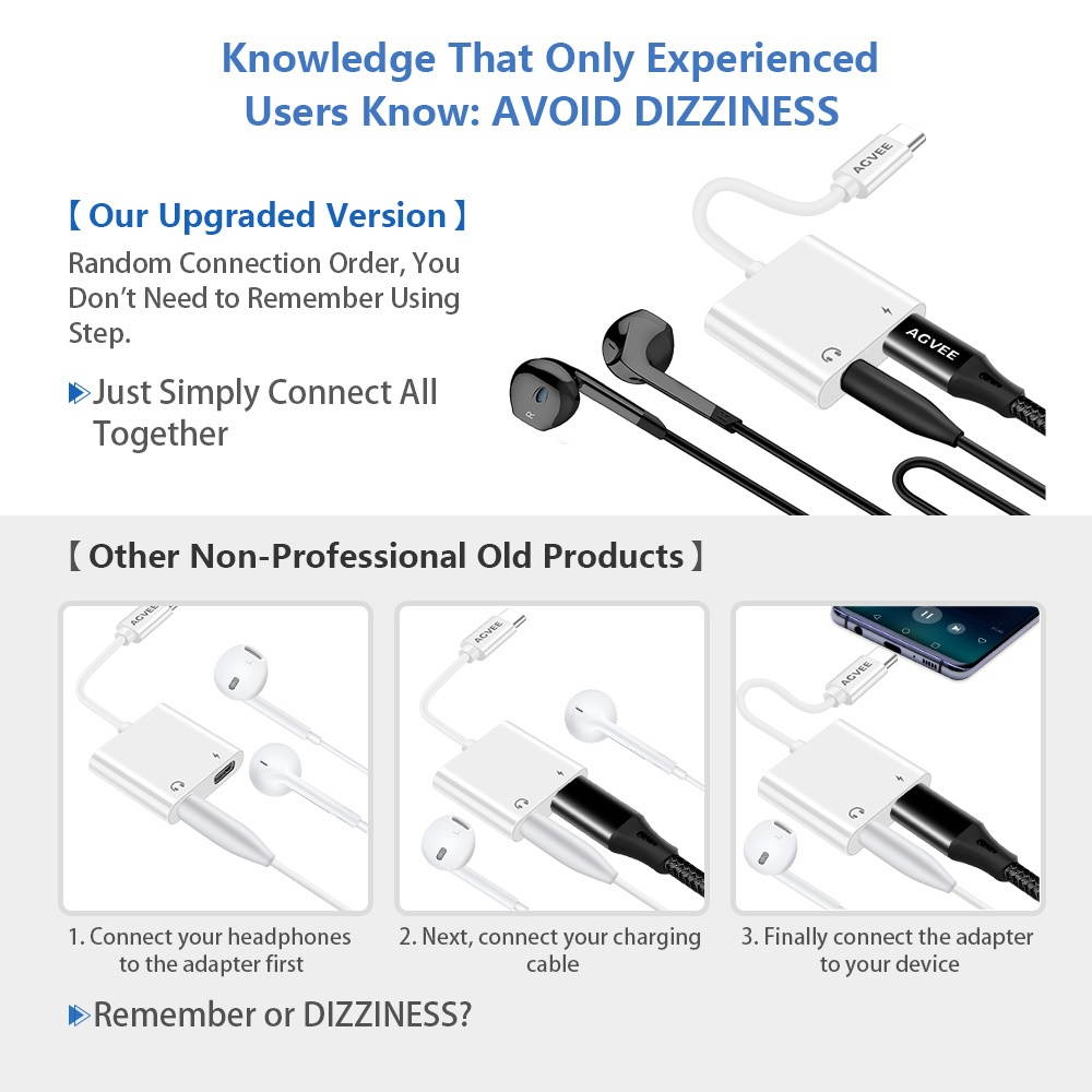 AGVEE 2-in-1 USB-C to 3.5mm Jack Microphone Headphone Adapter, Type-C Mic AUX Earbud Splitter, USBC Audio Earphone Converter, PD Charging Dongle for Samsung S21 S20 Note 20/10, iPad Pro, Pixel, White