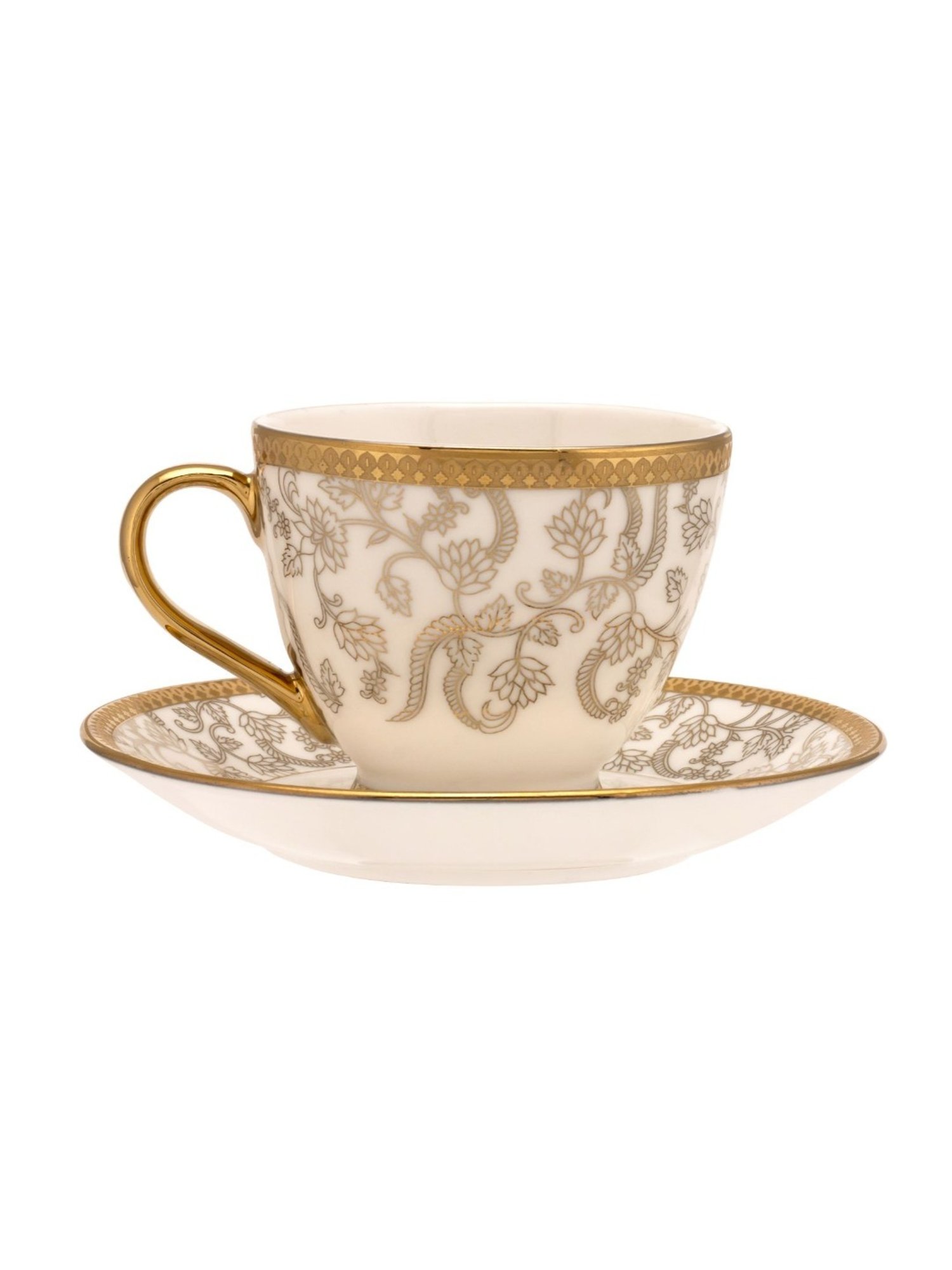 Clay Craft Fine Printed Gold Ceramic Cup & Saucer 180 ml - Set of 12