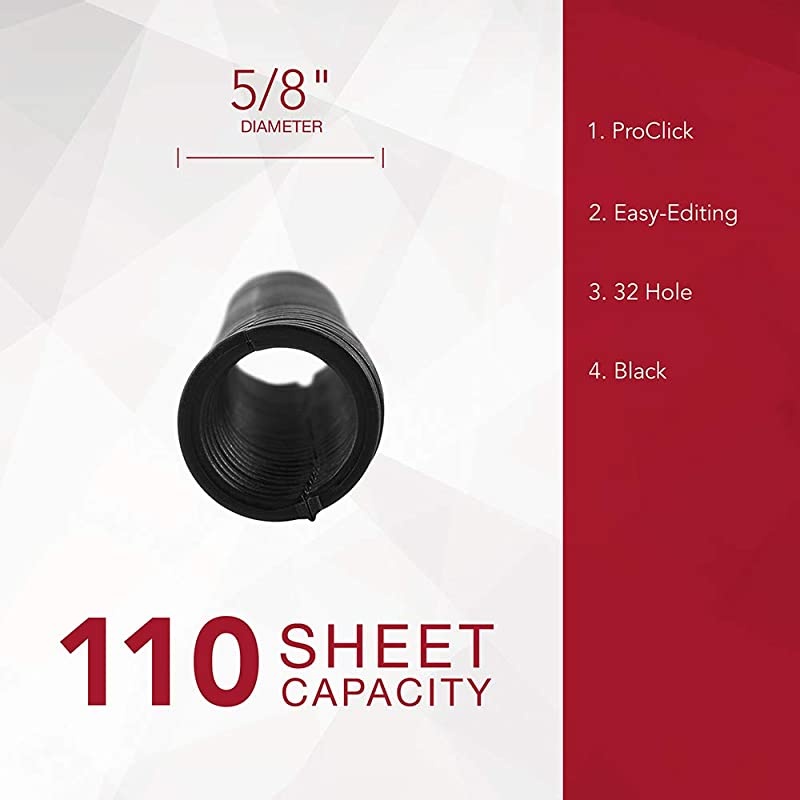 Swingline  Binding Spines Spirals Coils 58 Diameter 110 Sheet Capacity ProClick Black 100 Pack 2514517