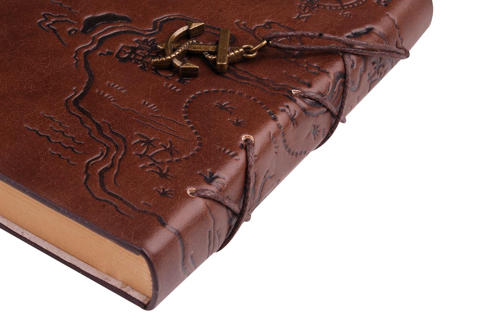 Hellfire Trading PU Leather Pirate Design Map Diary Journal Sketchbook Notebook  - Dark Brown,Treasure Map