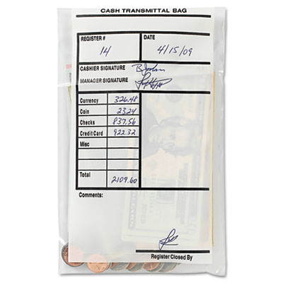 MMF Industries 236006920 Cash Transmittal Bags, Self-Sealing, 6 x 9, Clear, 500 Bags/Box