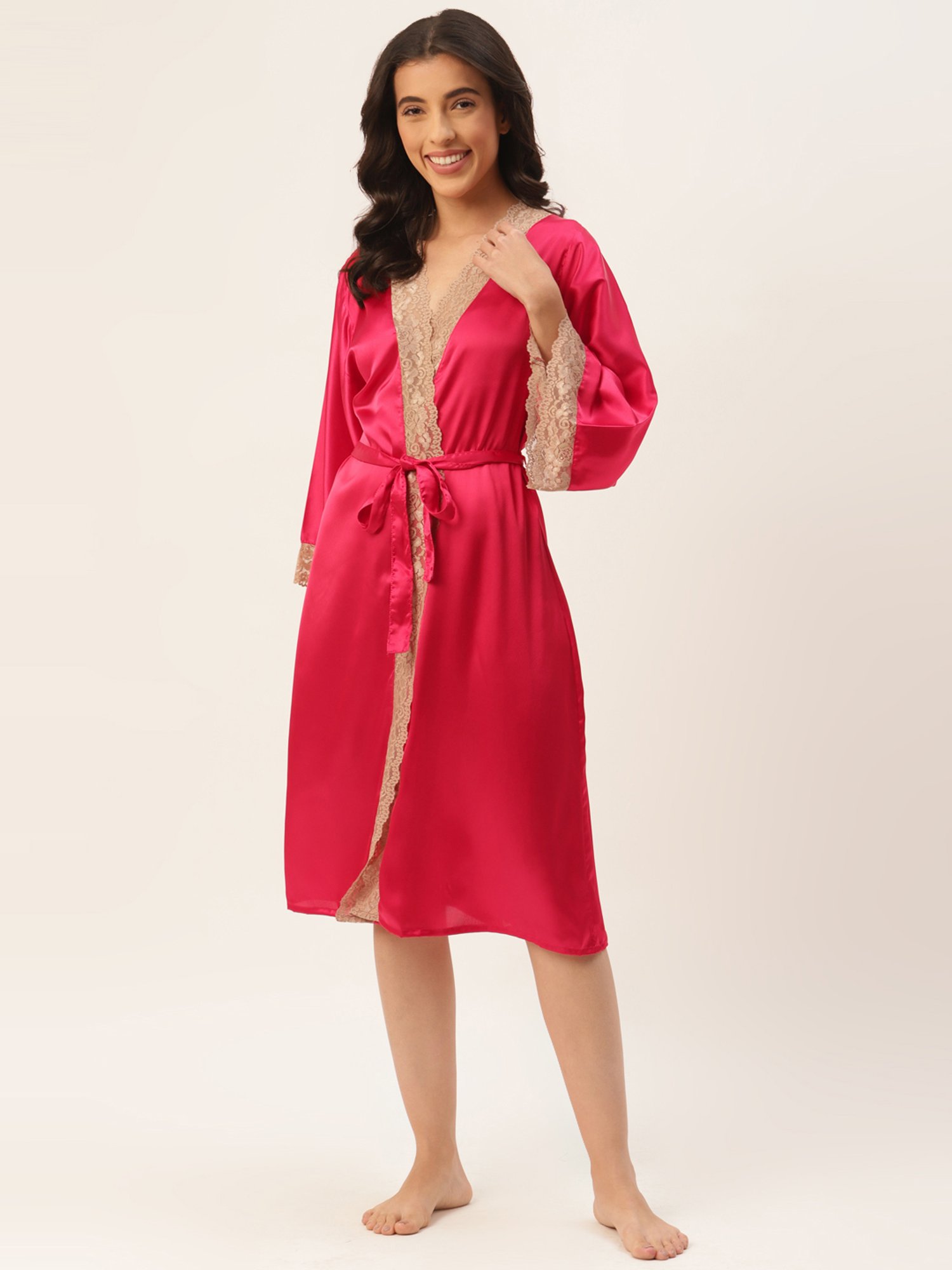 Ms.Lingies Pink Lace Work Robe